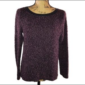 {LOFT} Fuzzy Leather Trim Sweater